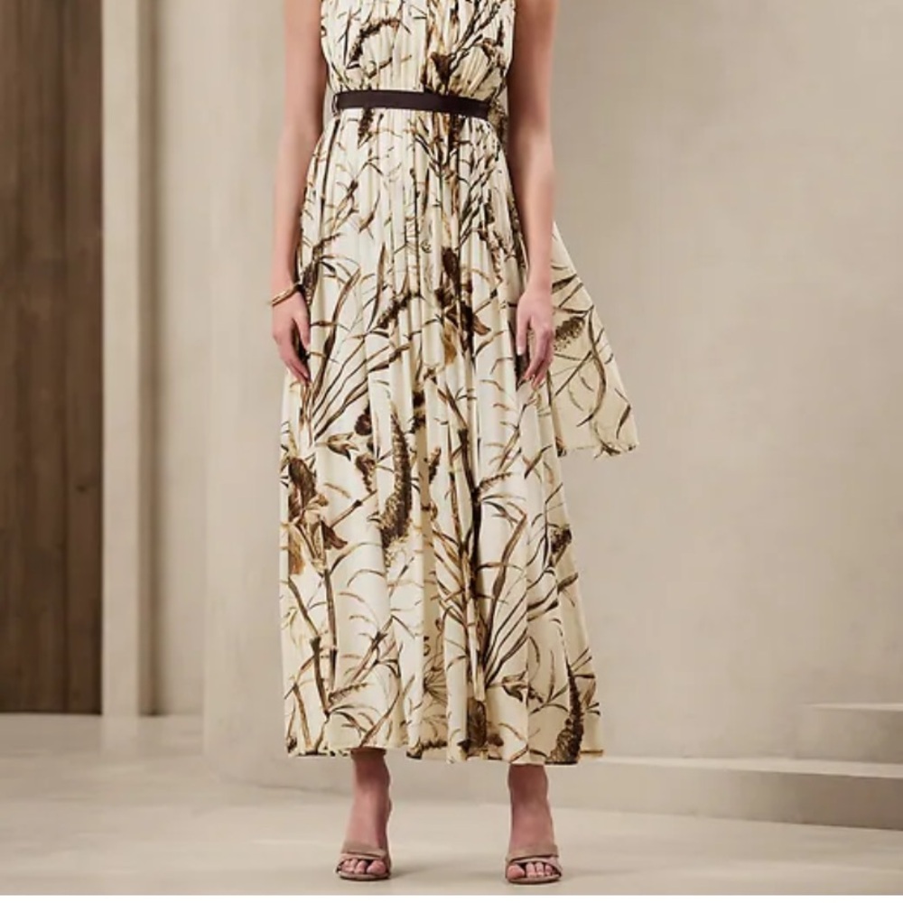 Banana Republic Cream Maxi Dress with Brown Botanical Print